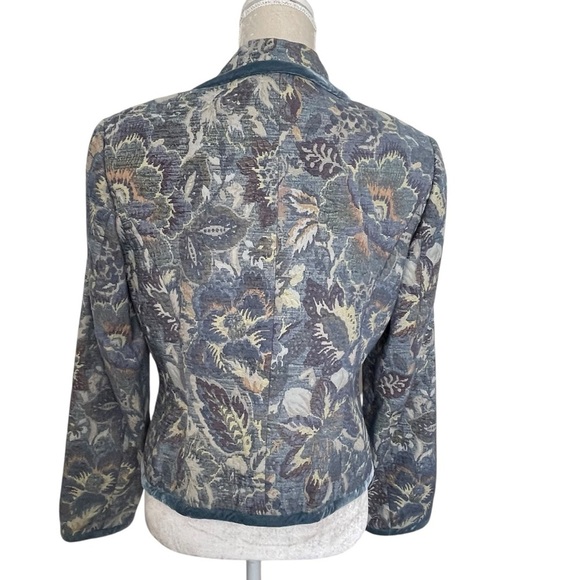 Talbots Tapestry Multicolor Blazer Jacket Women’s Size 8 Velvet Trim Floral Blue - Picture 4 of 8